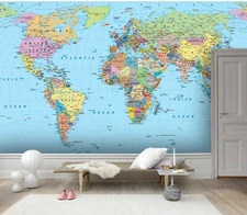 3D World Map Wallpaper Wall Mural Removable Self-adhesive Sticker966