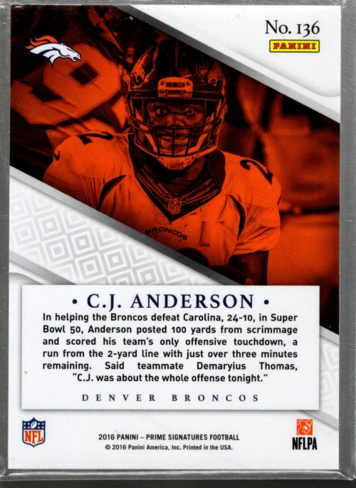 B0655- 2016 Prime Signatures Prime Proof Blue #136 C.J. Anderson /49 - NM-MT - Image 2 of 2