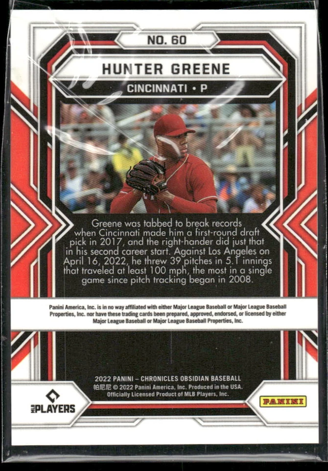 #60 Hunter Greene 2022 Panini Chronicles Obsidian - Image 2 of 2