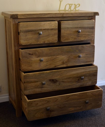 Bedroom Chest Drawers Solid Mango 5 Drawer Odisha Wood Fully Assembled Free Del - Picture 2 of 4