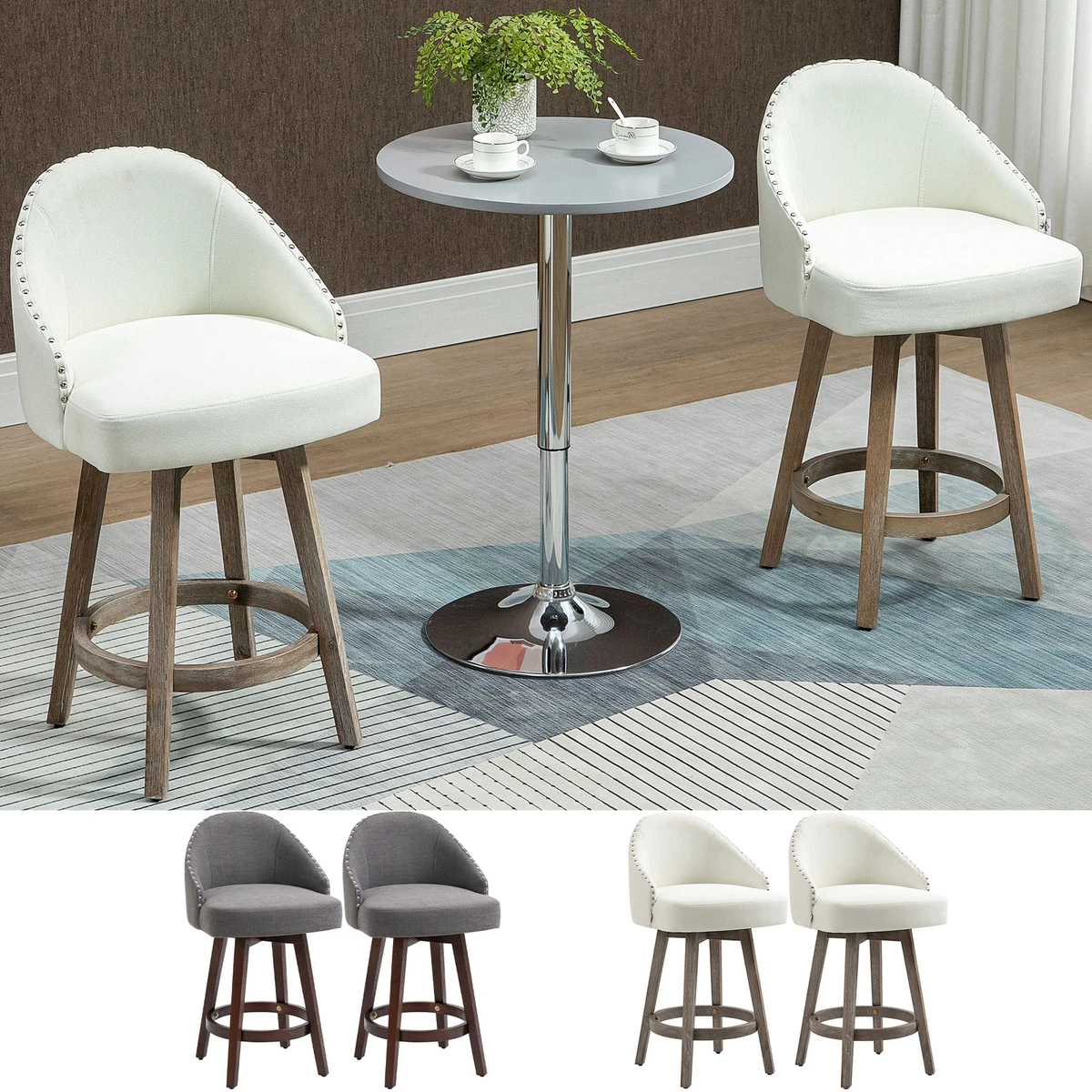 Fabric Bar stools Set of 2 Stools for Kitchen Counter with Nailhead Trim
