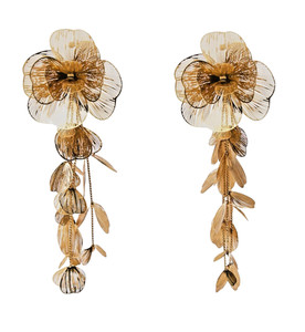 Authentic ZARA Earrings Raised Flower Drop Gold Plated Celebrity Influencer NWT gyuhj
