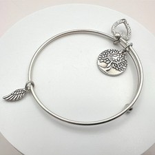 Vintage Y2K Silver Tone Tree of Life Heart Wing Charm Bracelet Women's Jewelry