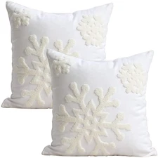 18x18 Soft Canvas Christmas Winter Snowflake Style Cotton Linen Embroidery Th...