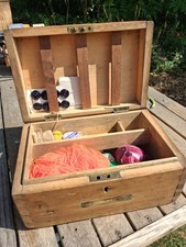 Vintage Wooden Sewing Box, Old Pine