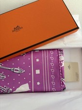 Hermes Key Silk Scarf LES CLES Purple Pink Unused 55" Auth