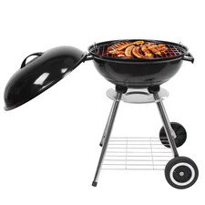 Zokop Premium Charcoal Grill Enamel Apple Shape Black Lid With Wheels New 18inch