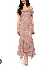 NWT $309 Xscape Women's Off-The-Shoulder Lace Handkerchief-Hem Dress In 14W