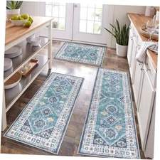HEBE Boho Kitchen Rug Sets 3 Piece with Runner Non Slip Kitchen Rugs and Mats 