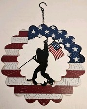 Bigfoot American Flag Wind Spinner Metal Sasquatch 12 Inch Red White Blue