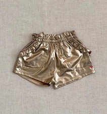 Pink Chicken Toddler Girls Theodore Short Ruffle in Gold Lame, 2Y