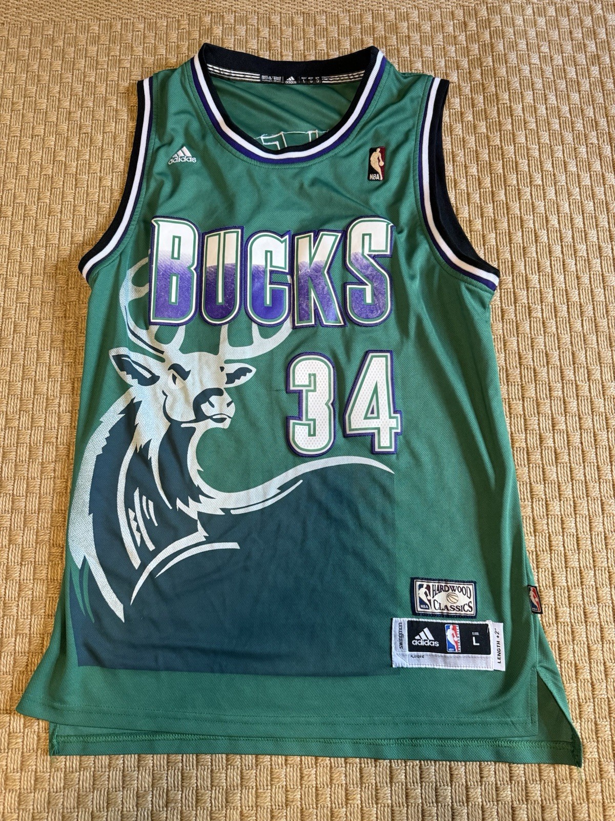 Ray Allen #34 Milwaukee Bucks Adidas VTG Hardwood Classics NBA Green Jersey Sz L