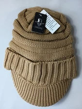 Forbusite NEW Beige Knit Beanie Brim Hat Comfort Warm Furry Fleece Lined Inside