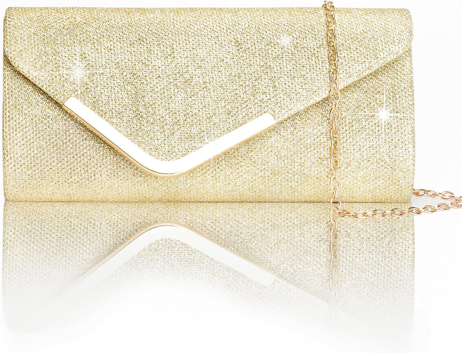 For Women, Shiny Sequin Envelope Clutch Evening Bag With Cha