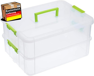 Aufbewahrungsbox 2-stöckig verstellbar transparent für Bastelspielzeug Kosmetik