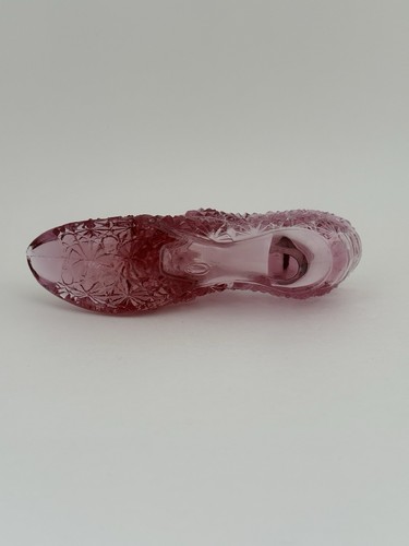 Vintage Fenton Cat Head Daisy & Button Pink Glass Victorian Slipper - Picture 7 of 10