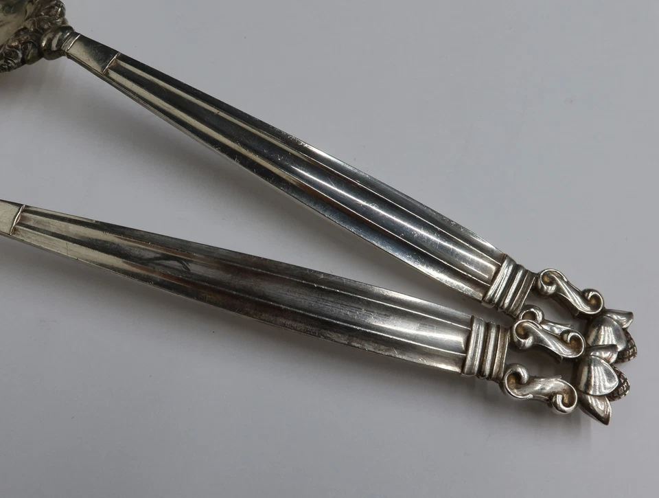 Par de salada Georg Jensen prata esterlina conjunto em bolota meados do século - Imagem 3 de 4