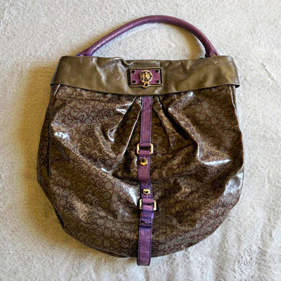 Marc by Marc Jacobs Logo Hobo Shoulder Bag Brown/Purple Strap Gold Hardware