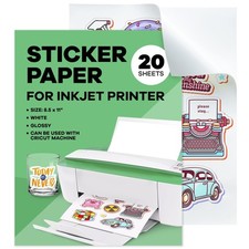 Sticker Paper for Inkjet Printer - 20 Sheets , 8.5 x 11" Letter Size, Glossy...