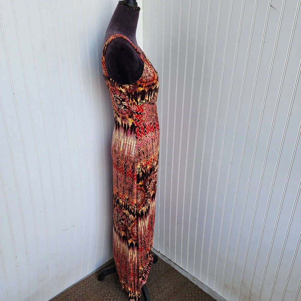 Vestido Spense Mujer Sin Mangas Rojo Marrón Floral Cuello en V Maxi Funda Elastizada Talla S Foto 4 de 4