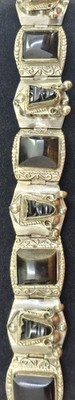 Vintage Mexico Silver Plated Carved Black Onyx Panel Mask Link Bracelet Heavy