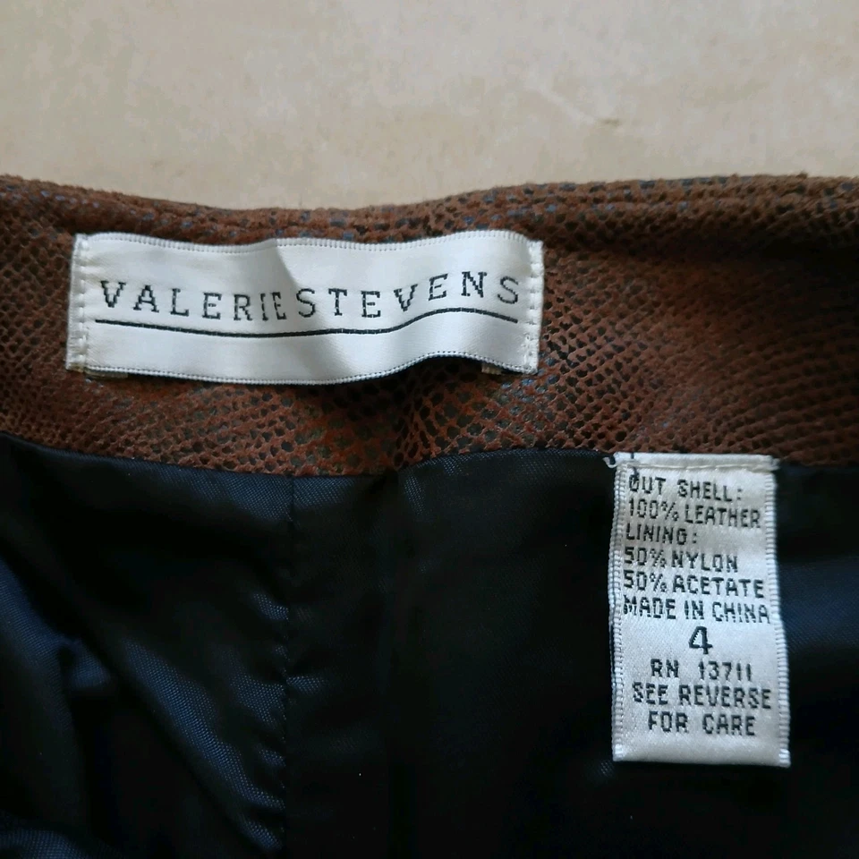 Vintage 90s Valerie Stevens Genuine Brown Leather Snakeskin Pants Size 4 Lined - Image 3 of 4