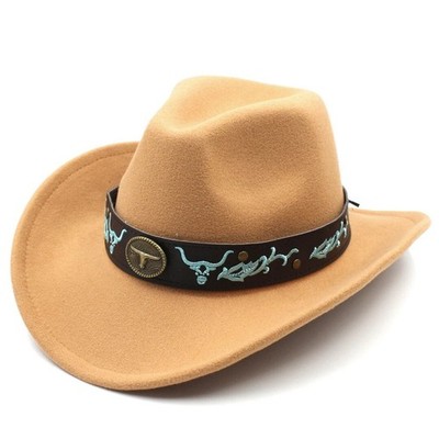 Beige Western Cowboy Hat Bull & Turquoise Band Adjustable  display picture 3