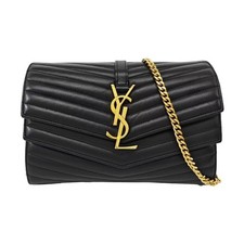 YSL Black V  Quilted Leather Envelope Shoulder Bag
