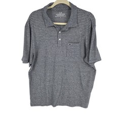 Vineyard Vines Polo Shirt Mens Large Gray Blue Stripe Edgartown Pima Stretch