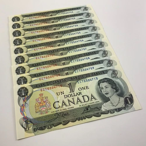 One 1973 Canada 1 Dollar Banknote Order Multiple for Consecutive KK249