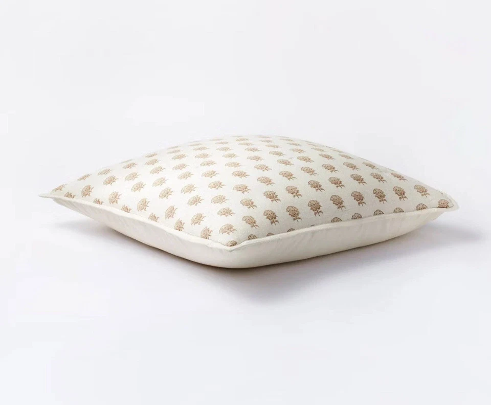 Euro Lofty Cotton Slub Woodblock Floral Quilt Sham White Mauve NEW - Image 3 of 4