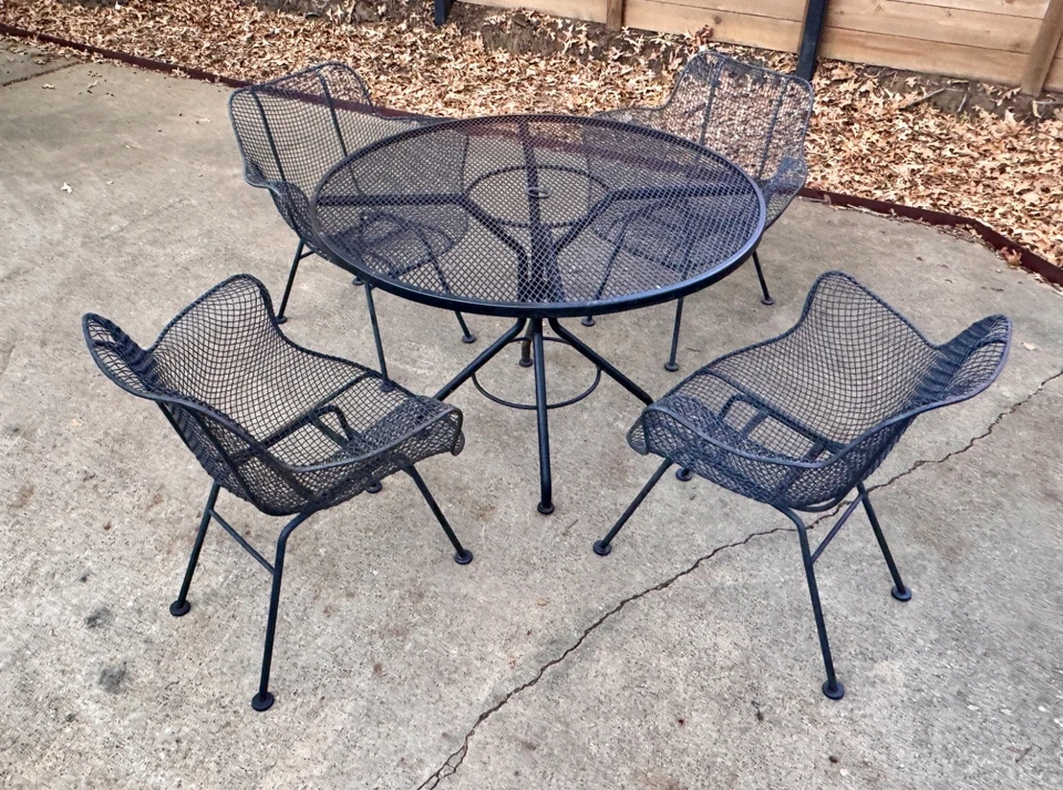 4 Woodard Sculptura Dining Arm Chair Outdoor Patio Set Table Vtg Salterini Mcm - Image 3 of 4