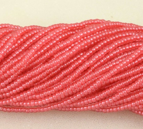 Tschechische kleine Glasperlen Größe 10/0 "TERRA PEARL TRANSPARENT MELONE ROSA" 1 Hank - Bild 1 von 6