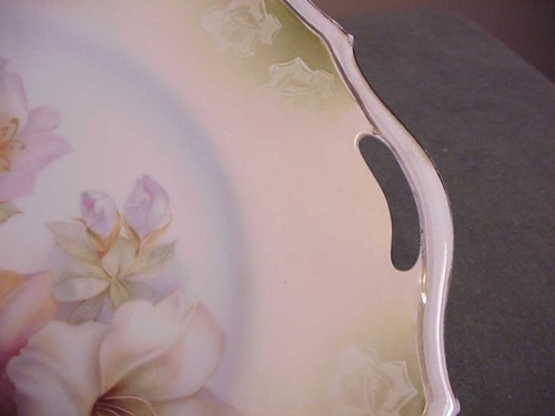 PRECIOSO PLATO DE PASTEL FLORAL DE PORCELANA PRUSIANA VERDE/ROSA RS DE COLECCIÓN - Imagen 3 de 8