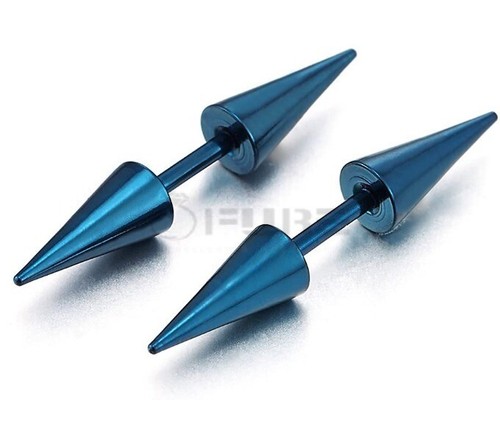 Men Women Double Spike Stud Earrings Surgical Steel Punk Gothic Ear Jewelry 2pcs - Picture 20 of 57