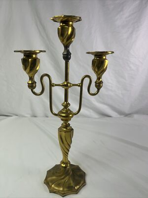 vintage antique heavy brass three arm candelabra candle stick candlestick holder