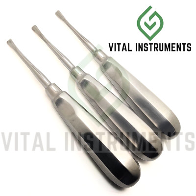 Set of 3 Luxating Root Elevators Curved 4mm Stainless CE Dental Instruments