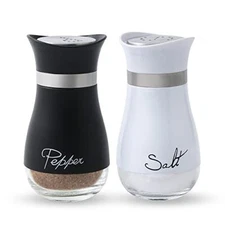 2 Pack Refillable Stainless Steel Salt and Pepper Shakers Set with Glass Bottom