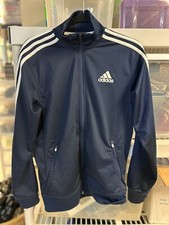 Adidas Mens Small Navy Blue WARM-UP 3-STRIPES TRACK JACKET EUC