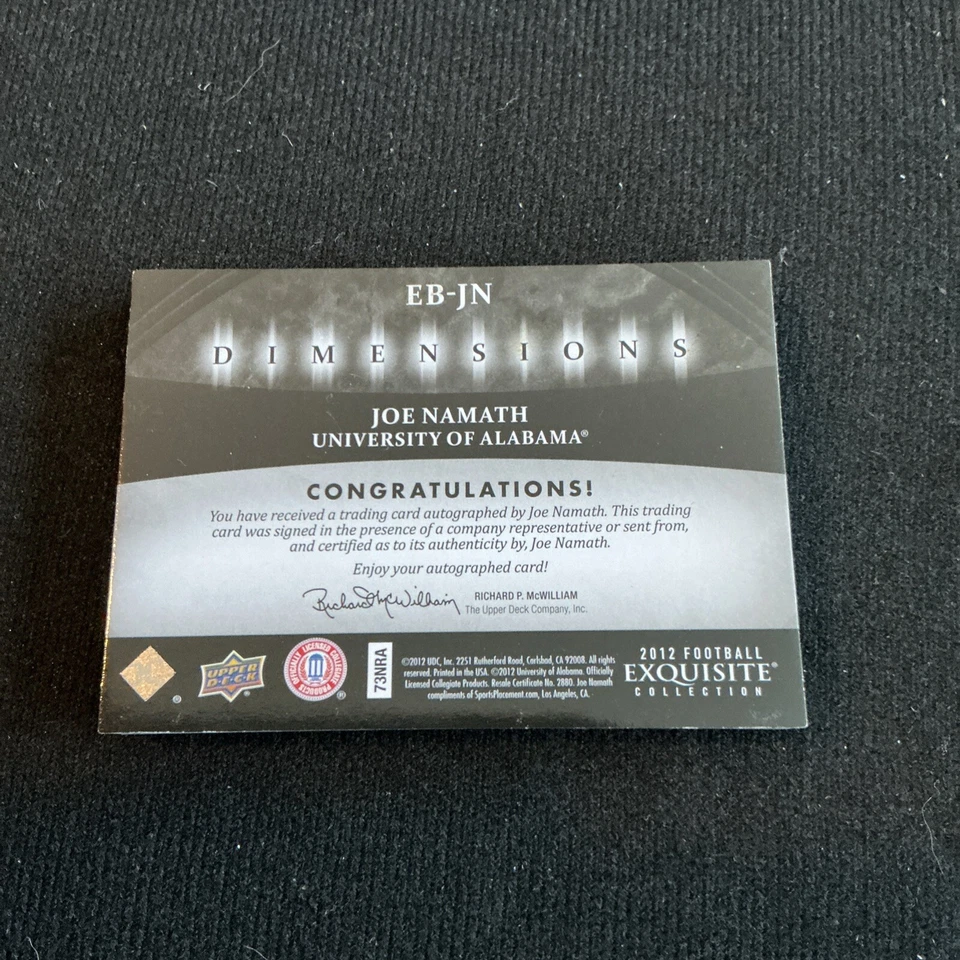 2012 UD Exquisite Collection Joe Namath #EB-JN HOF Medallion AUTO #57/60 - Image 2 of 2