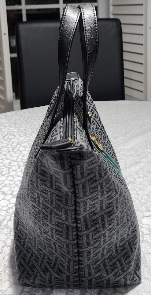 Tommy Hilfiger монограмма сумка с короткими ручками W/зеленый синий и черный полоски вниз, верхние ручки - Изображение 4 из 4