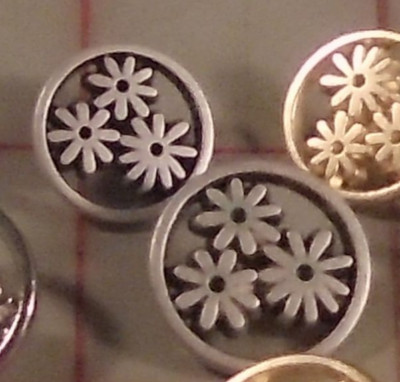 6 Fine Italian Metal LARGE Shank Buttons 3 Flower Design 18mm 7/8'' Matte Silver