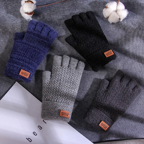 1 Paar Alpaka Wolle fingerlose Handschuhe Thermo Herren gestrickt Handschuhe - Bild 7 von 17