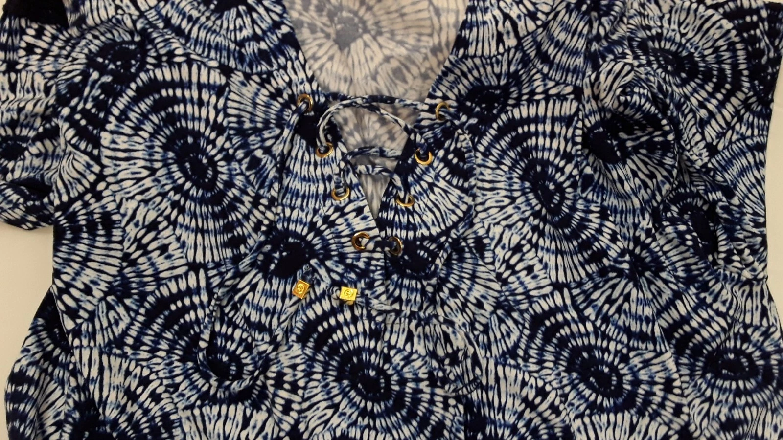 Abito donna Michael Kors copricostume da spiaggia maniche lunghe blu elastico in vita tg XL