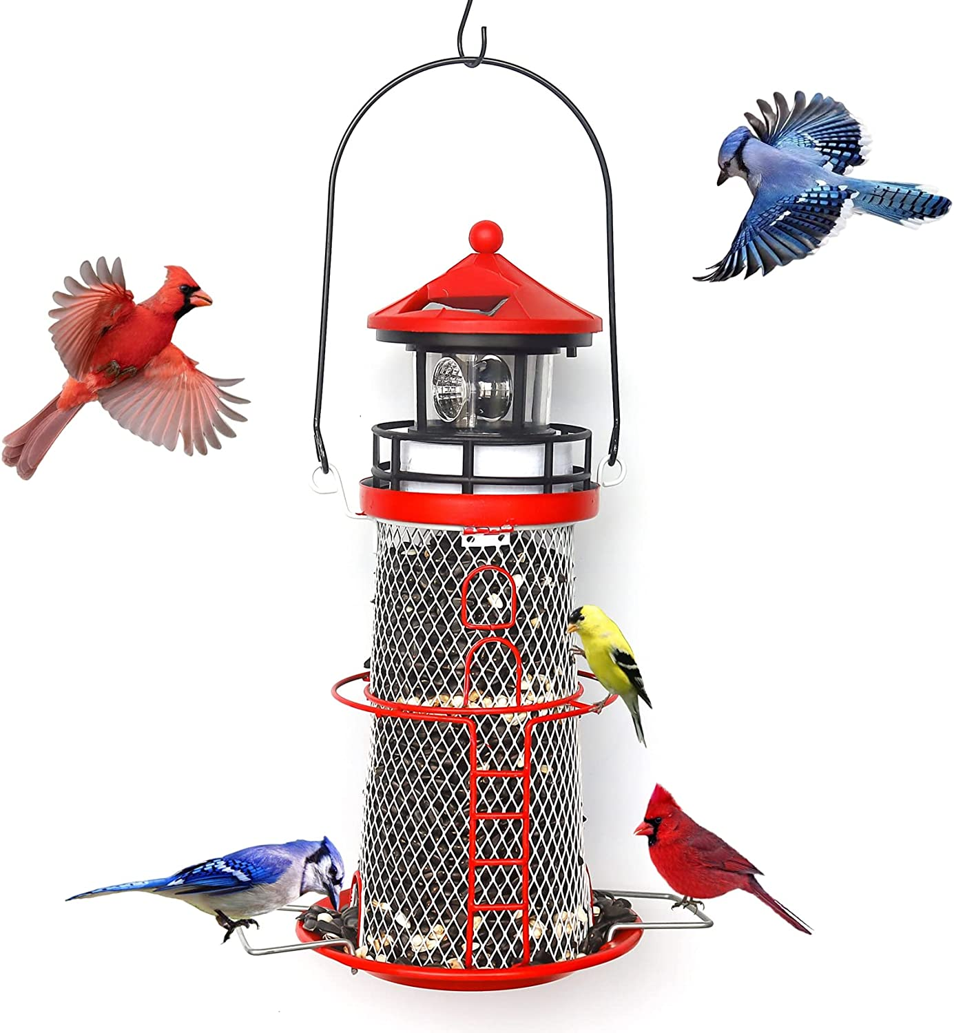 Solar Lighthouse Bird Feeder Rotating Beacon 14" Hanging Mesh Wild Bird Feeders eBay