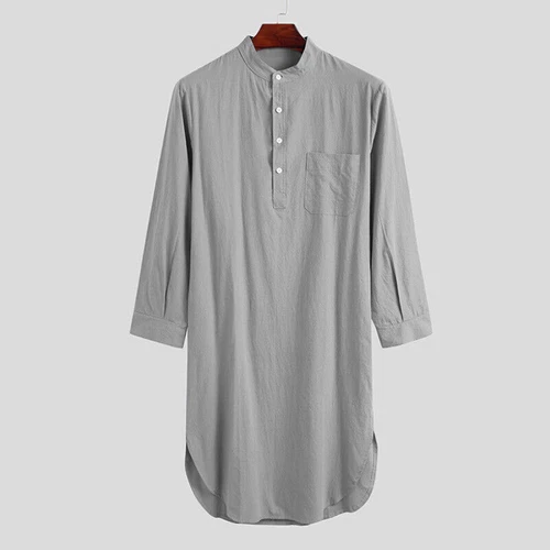 Neu Herren Kaftan Gown Robes Baumwolle Pyjamas Dressing Nachtwäsche Nachthemd - Bild 26 von 27