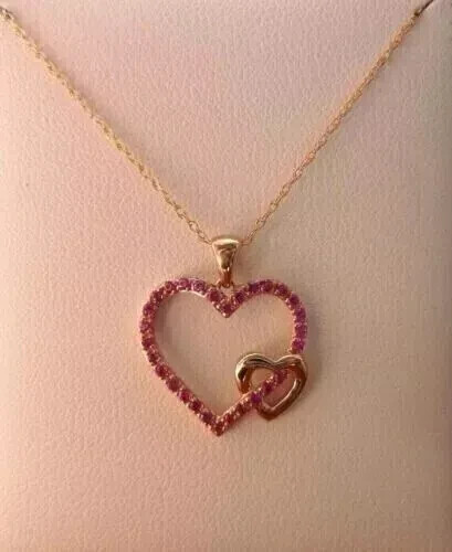 2Ct Round Lab-Created Ruby Heart Pendant Valentine Gift 14K Yellow Gold Plated - Picture 3 of 6