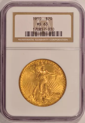 1910 $20 Saint Gaudens Gold Double Eagle NGC MS63 Pre-1933 Gold