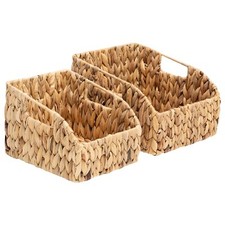 2 Pack Large Wicker Baskets Water Hyacinth 9x11x7 Inch Handles