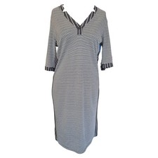 Sandwich Grey Striped T-Shirt Midi Dress V Neck Fitted Casual Style UK L